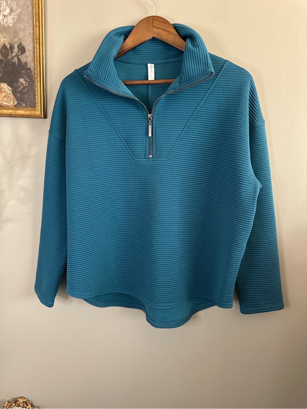 Kinesis XS Teal Textured Quarter Zip Pullover Mock Neck Active Stretch Top - Picture 4 of 9
